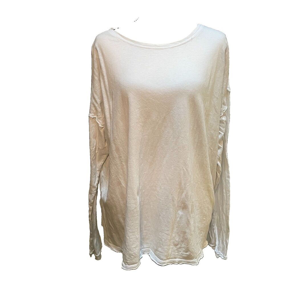 We The Free Fade Into You White Oversized Long Sleeve Tee Slouchy Raw Hem Boho M